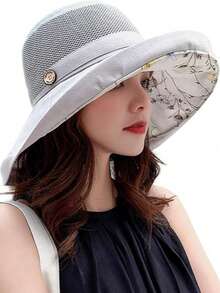 1 chiếc mũ lưới chống nắng cho nữ, vành rộng, mũ đi biển, chống tia UV, mũ xô có thể gấp gọn dễ dàng mang theo. - Nhiều màu - Xem 13