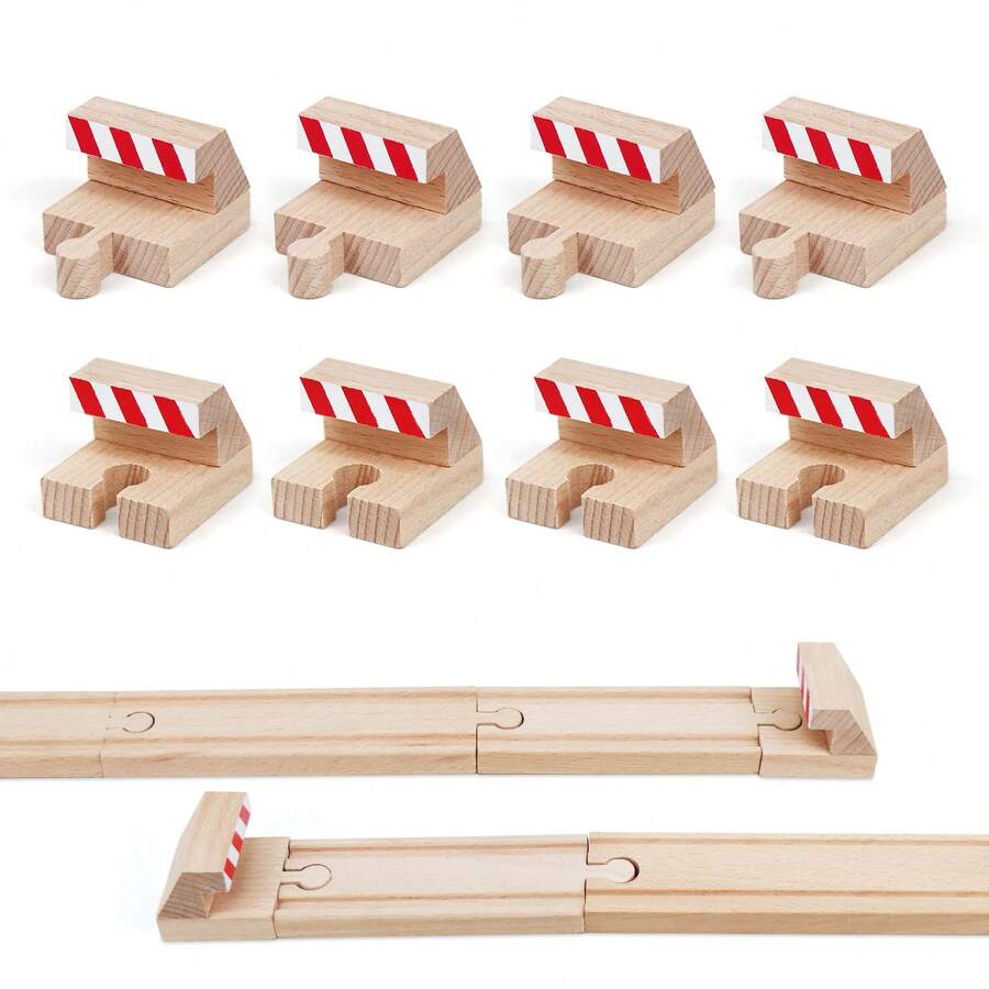 8 piezas de accesorios de pista de juguete de madera que incluyen topes masculinos y femeninos compatibles con las principales marcas de pistas de tren de madera - Multicolor - Ver 1