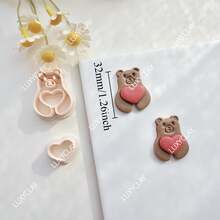 Embossed Bear Shape Polymer Clay Earrings Cutters, St. Patrick's Day Bear With Clover Pattern Clay Cutters For DIY Pendants Jewelry Making, Irish-Themed Jewelry & Earrings Handmade Tools - Bear - View 8