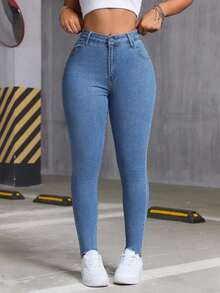 Women's Fashionable Stretch Slim-Fit Washed Denim Jeans, Summer Top/New Jeans For All Seasons, Elegant Women's Clothing, Suitable For New Year And Valentine's Day. - Medium Blue - 查看 2