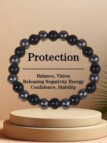 Men's Powerful Protection Bracelet- Black Obsidian & Hematite Release Fear, Negative Energy, Strength, Meditation Spiritual Jewelry Gift - Black - View 1