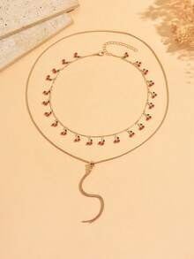 2件套可爱樱桃流苏项链，时尚百搭Y字形金色长项链，适合日常佩戴和派对/音乐节，链长可调节 - 彩色 - 查看 2