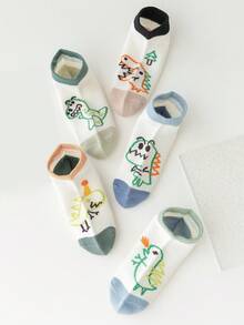 5 Pairs Kids Graffiti Cartoon Dinosaur Mesh Ankle Socks - Multicolor - View 5