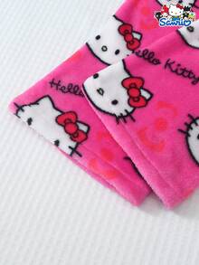 SANRIO 女士加厚绒Hello Kitty睡衣套装，长袖圆领上衣和长裤，柔软舒适休闲家居服套装，适合秋冬季穿着 - 玫紅色 - 查看 6