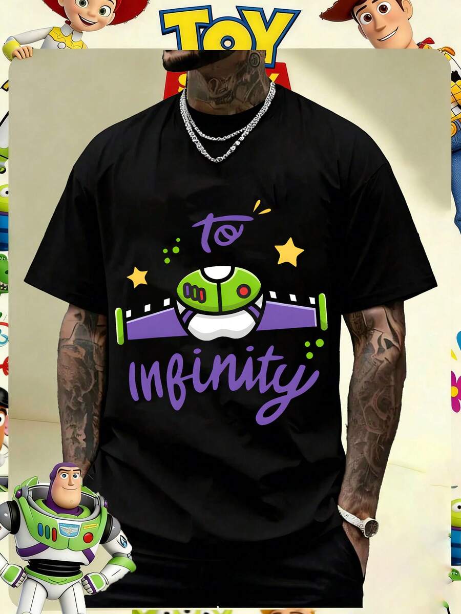 Disney Official Licensed Toy Story Buzz Lightyear To Infinity Print 220g Cotton Crew Neck Unisex Tee - 黑色 - 查看 1