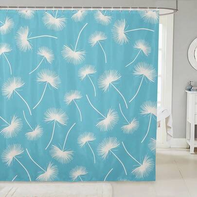 1件白色蒲公英浴帘，自然野花乡村风格儿童浴室帘，简约植物花卉图案，适合青少年和成人，可用于浴室浴缸隔断，浴室配件浴室浴帘装饰