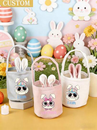 Customized Text Easter Basket, Personalized Easter Basket, Customized Bunny Basket,Easter Holiday Decor, Personalized Easter Basket With Name, Letter Combination Basket, Customized Rabbit Basket, Easter Basket With Name, Easter Gift Tote Bag, Easter Holiday Celebration Bunny Bag, Decorative Easter Egg Tote Storage Bucket, Canvas Easter Bag DIY Easter Basket Bunny Ear Bag Decoration Gift,Customized Creative Ornament Unique Easter Gifts,Easter Gifts