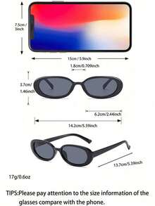 2副椭圆形女士时尚眼镜，新款小框Y2K风格 - 2PC(黑灰 紅豆花茶片) - 查看 2