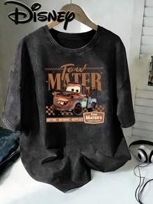 Disney Cars Mater Tow Mater Vintage Washed Tow Truck Rescue Slogan Creative Print Stylish Oversized Vintage T Shirt 2026 Spring Summer Crew Neck T Shirt Vintage Fashion Lovers Popular Vintage Crew Neck T Shirt - Black - View 1