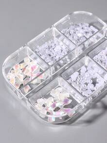 6-Grid Luxury Nail Art Decorations, Laser Pink Bow Design Pearl Cute Ribbon Nail Art Accessories & Tools For Women Nails - Multicolor - View 5