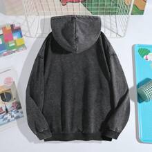 Men's Fashionable Autumn Washed Distressed Pocket Hoodie, Mens Hoodies Vintage Oversized Hoodie Acid Wash Couples Cotton Pullover Hoodies Streetwear - 黑色 - 查看 2