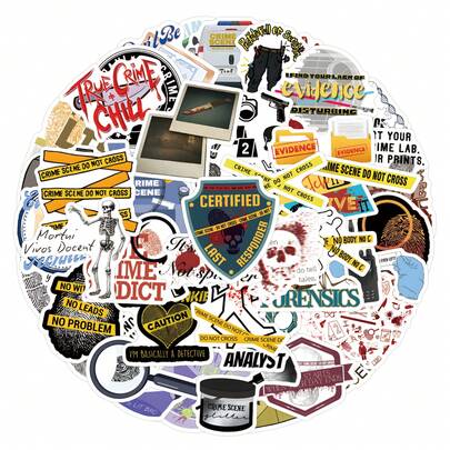 60 pegatinas de vinilo de escena del crimen, hermosas y prácticas, adecuadas para scrapbooks, diarios, parachoques, patinetas, botellas de agua, cascos, tazas de agua, pegatinas de coche, etc.