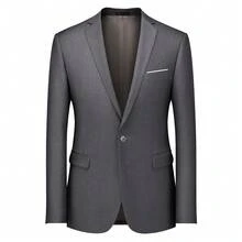 Men's Business Casual Blazer, Black Single-Breasted Single-Button Notch Collar - Grey - View 4