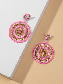 WinLeaf 1 Pair Handmade Woven Seed Bead Boho Style Beaded Earrings - Baby Pink - View 2