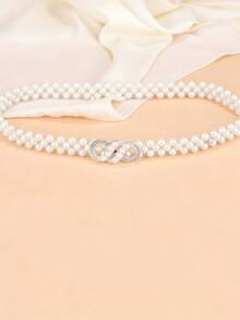1pc Women's Elastic Pearl Waist Chain - White - View 2