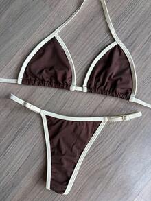 Brazilian String Bikini Without Padding, Thong Bottom, World Cup Tan Lines, Green, Yellow And Blue. - Rỉ Nâu - Xem 1