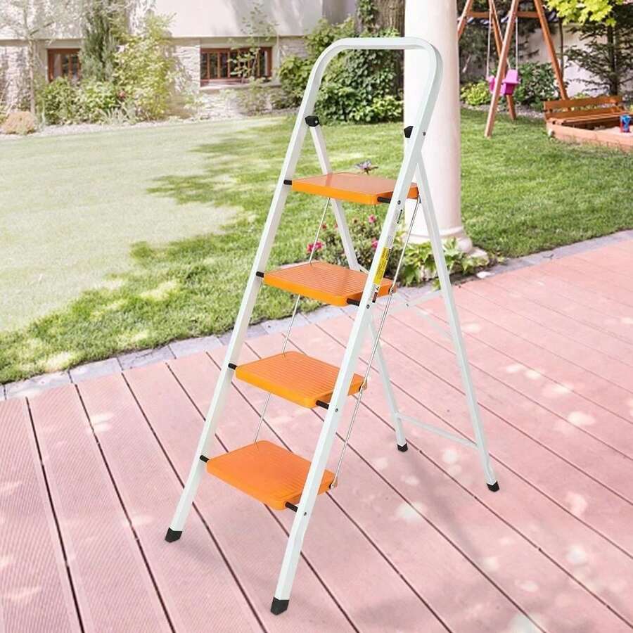 Folding Non Slip 4 Step Ladder Safety Mat Tread Small Stool Ladders Kitchen UK - Multicolor - View 1