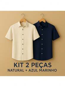Men's Slim Fit Shirt Kit With Italian Collar (2 Units) - Beige - View 7