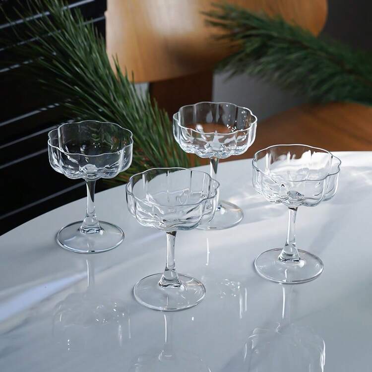 4/2/1 套装高脚杯，含花朵香槟杯、鸡尾酒杯、葡萄酒杯、甜点杯、冰淇淋杯，适用于家庭/餐厅/派对，适合情人节、圣诞节、斋月、复活节等各种节日。 - 查看 1