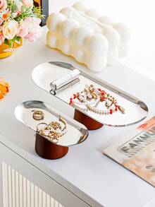 1 khay hình bầu dục bằng thép không gỉ có đế, dùng làm giá đựng bánh, đĩa trưng bày món tráng miệng, đĩa phục vụ hình chữ nhật. - vàng hình bầu dục - Xem 12