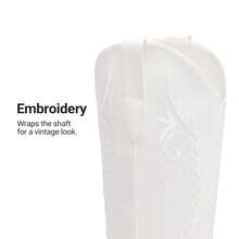 Womens Cowboy Boots Knee High Western Retro Embroidered Cowgirl Boots Comfortable Square Toe Tall Boots - trắng - Xem 9