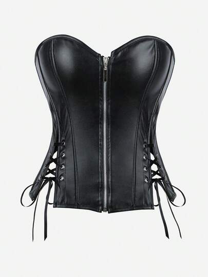 Top corset sin tirantes negro para mujer, diseño con cierre delantero, lazo lateral y ballenas que levantan el busto, top corto ajustado gótico, adecuado para Halloween, Navidad, San Valentín, fiestas en discotecas