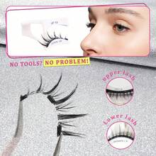 1 Pair Manga Style Magnetic False Eyelashes Kit With Professional Applicator Tweezers Resuable Glue-Free Manga Fake Eyelashes Natural Long Fluffy Faux Mnk Soft Hair Light Eye Makeup Tool 4-14mm - Black - View 5