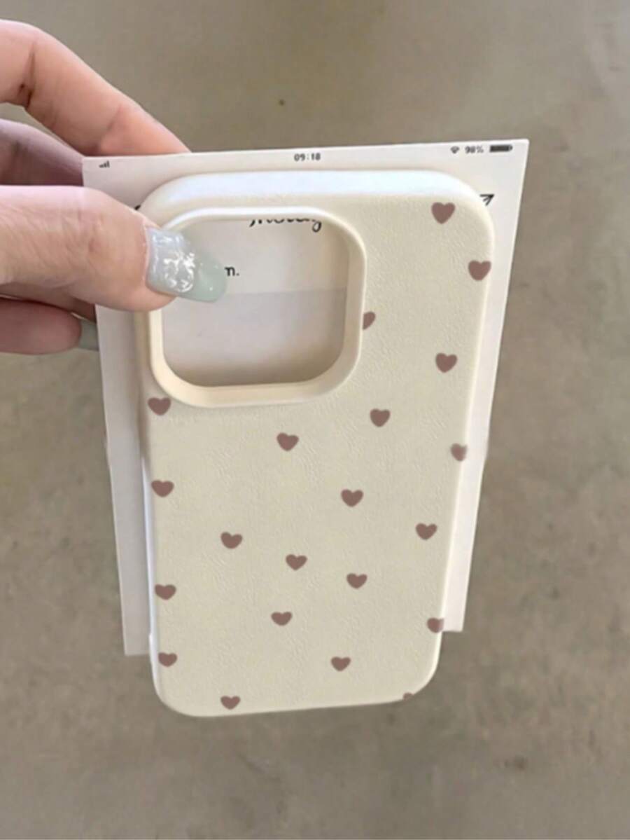1pc White & Brown Tone Flat Heart Shaped Minimalist Full Coverage TPU Shockproof Phone Case, Compatible With Apple 17, 16, 15, 14, 13, 12, 11 Pro Max, Air, And Series - Multicolor - View 1