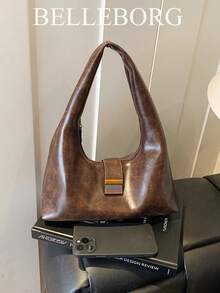 大容量柔软简约多功能女士腋下单肩包 - 咖啡 - 查看 7