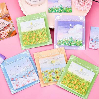 4/8/16 adet Yüksek Kaliteli Mini Yağlı Boya Tarzı Manzara Not Defteri, Canlı Yağlı Boya Estetiği ve İlham Verici Manzaralar Sunar - Bu Özenle Tasarlanmış Not Defterleri Ev, Ofis, Okul ve Öğrenciler İçin Harikadır. Güzel Tasarlanmış Manzara Not Kağıtları, Taşınabilir ve Güçlü Yapışkanlıdır.