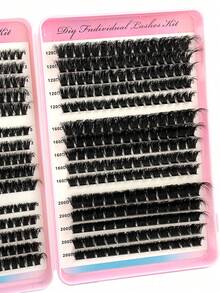 500 buc Gene false din lemn de nurcă sintetic, 200D/160D/120D/100D/80D/60D, cu capacitate mare, tip cluster, cu bucle D de 0,07 mm, lungimi mixte de 10-18 mm, naturale și moi pentru machiaj, potrivite pentru începători și cadouri - D - Vizualizare 3
