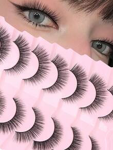 7 Pairs Cat Eye False Eyelashes Wispy Lashes Natural Look Fake Eyelashes Mink Fluffy Strip False Lashes Pack Strip Lashes - Black - View 1