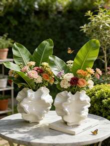 艺术波浪边树脂园艺花瓶 - 装饰性桌面花瓶，适用于插花、摆放鲜花、仿真植物和多肉植物，是卧室梳妆台、办公桌、花园角落和活动装饰的理想之选。采用优质树脂制成，经久耐用，独特的设计可提升任何空间的格调，是乔迁新居和园艺爱好者的理想礼物。 - A - 查看 7