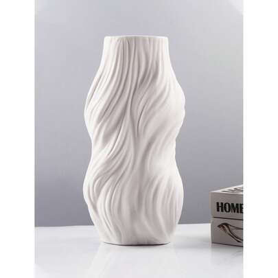 1 pieza Jarrón de plástico blanco, jarrón artificial con aspecto cerámico, jarrón decorativo para balcón, jarrón decorativo para escritorio, duradero e irrompible, adecuado para balcón, boda, hogar, dormitorio, decoración navideña, regalo de cumpleaños para ella, decoración de primavera