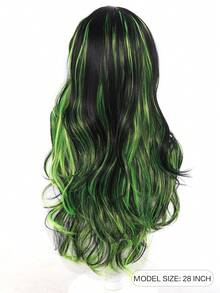 绿色长波浪假发，带刘海，圣帕特里克节 24 英寸渐变黑绿色假发，耐热合成假发，适合女孩在洛丽塔角色扮演中佩戴。 - 彩色 - 查看 3