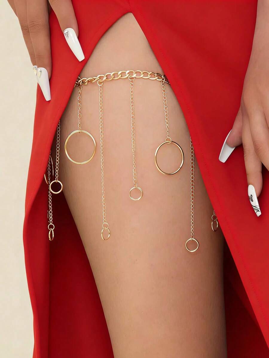 1 pieza Tobillera con cadena de círculo grande y pequeño, estilo minimalista europeo y americano de moda - Plateado - Ver 1