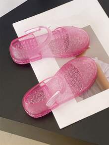 Giày công chúa mới cho bé gái, dép xăng đan nhựa đính pha lê lấp lánh, giày bít mũi kiểu sinh viên thường ngày, dép đi biển mùa hè. - Màu Hồng Tươi - Xem 7