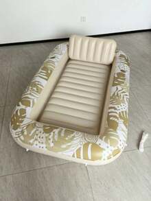 SLOOSH 充气日光浴泳池躺椅，85 英寸 x 57 英寸超大成人泳池漂浮垫，带枕头，四合一日光浴浴缸充气筏，适用于水上充气球池的日光浴床躺椅，特大号金色白色 - 1PCS - 查看 16