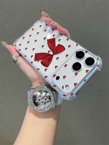1pc Heart & Bow Shockproof Anti-Slip Transparent Phone Case, Compatible With IPhone 16 Pro Max, 11/12/13/14 Plus/16e Soft Protective Cover, XR/7/8 Plus/15 Pro Max/16, Also Fits 17/17 Pro/17 Pro Max/17 Air - Clear - View 5