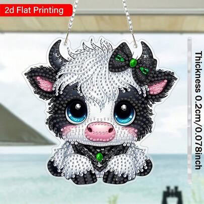 2D Diamond Painting Art Set, DIY Mini Ox Pattern Special Shape Diamond Pendant Handicraft, Holiday Theme Asymmetrical Diamond, Home Garden Wall Door Decor, Festival Party Handmade Gift, 2D Flat