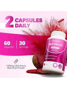 3 Bottles Rosabella Organic Beet Root Capsules – 1300mg Beetroot Powder For Natural Energy & Endurance Support, Non-GMO, Lab-Tested Beet Supplement - 60 Capsules, 30-Day Supply - 3 bottles - 查看 3