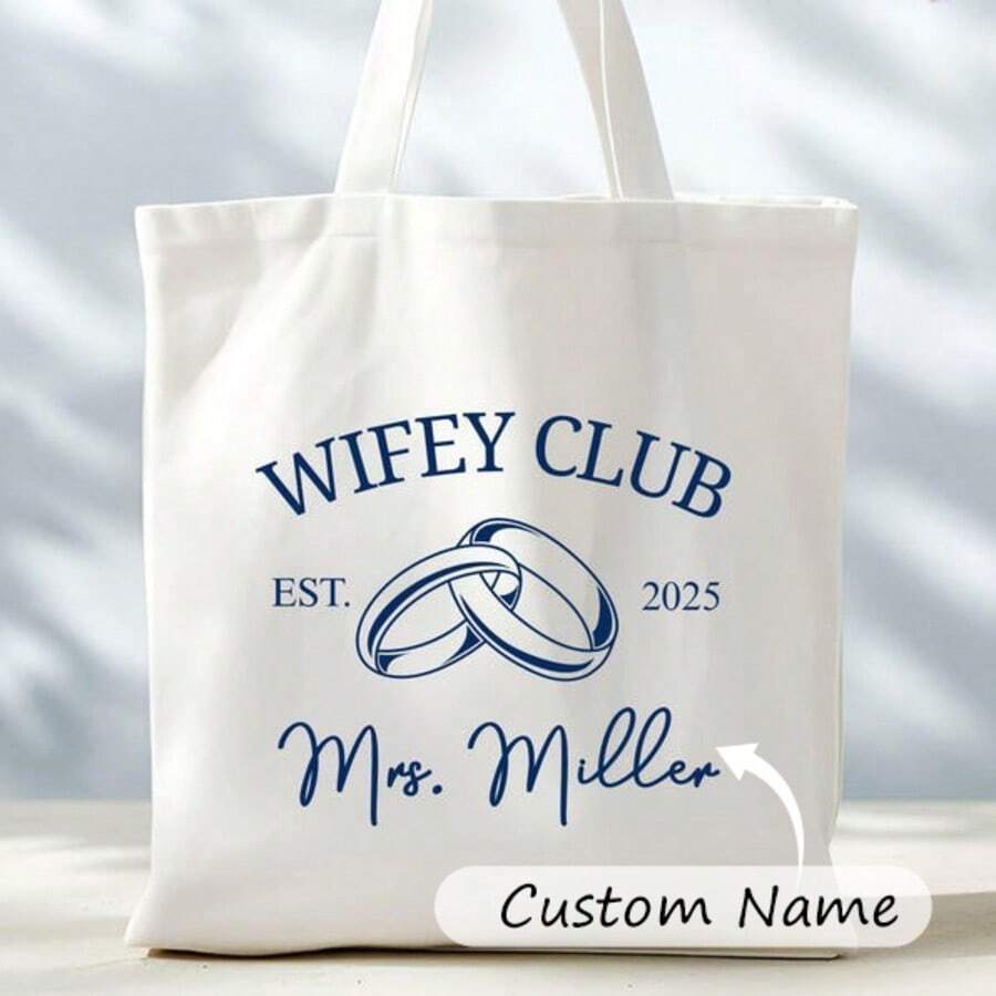 Customized Wife Club Tote Bag, Women's Tote Bag, Wife Gift, Honeymoon Tote Bag, Newlywed Gift, Newlywed Couple Gift, Newlywed Wife Gift, Wedding Gift