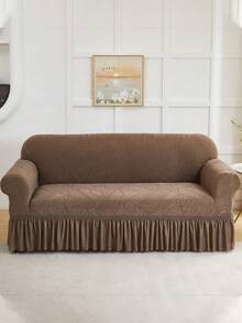 1pc Stretch Full Coverage Sofa Dust Cover, Leaf Print Design, Dirt-Resistant Protective Slipcover, Suitable For Loveseat, Living Room Sofa, Furniture. Machine Washable, Hand Wash, Dry Clean - Coffee - View 7