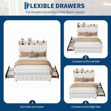 Marco de cama con cabecera y 2 cajones de almacenamiento, Queen/Full Size tapiceado marco de cama con luz led, cama suave moderna con enchufe de carga y USB, tela de peluche suave, sin ruido - Beige-Tamaño completo-Terciopelo - Ver 3
