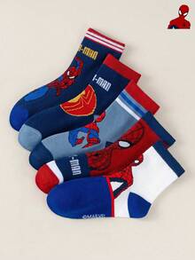 Marvel 1/5/10双装漫威蜘蛛侠儿童袜子，超级英雄图案，透气柔软，男女童均适用，适合日常穿着/派对礼物/复活节/春季/夏季 - 彩色 - 查看 3