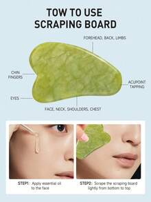 2pcs Natural Jade Gua Sha Board, Double-Headed Roller, Facial Care, Therapy Massage Gua Sha Set, Facial Skin Care Beauty Tool - Green - View 2