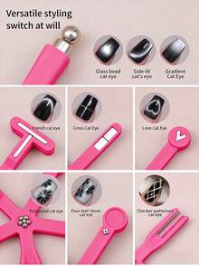 8-In-1 Purple Nail Art Magnetic Set, Includes Powerful Magnets, Heart-Shaped Cat Eye Tool, Multi-Function Cat Eye Gel Polish Magnetic Pen, 3D Magnetic Nail Polish Stick, Multi-Function UV Gel French Cat Eye Manicure Magnetic Tool, Suitable For Home Nail Salon DIY, Nail Supplies, Nail Tools, Back To School Season, Nail Art, Nail Stickers, Nail Tools - Red - View 3