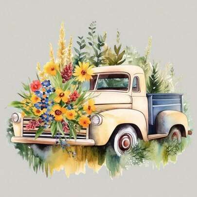 1pc/2pcs/3pcs Vintage Floral Truck & Flower Heat Transfer Stickers, Suitable For DIY T-Shirts, Jeans, Pillows, Backpacks, Hats And Sofa Covers, Waterproof, Fade-Resistant, Durable Plastic Stickers, Fun Patterns, Fabric Decoration, Clothing Embellishment, Crafting Hobby