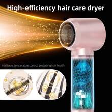 UKLISS 女士五合一热风造型器，离子吹风梳，带液晶显示屏，3档风速设置，卷发功能及多种配件，防毛躁吹风梳 - 粉色 - 查看 6