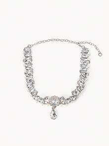 Opalesca 1 pièce Nouveau collier ras-de-cou de luxe à la mode avec franges, perle, cristal et goutte d'eau florale, convient pour les femmes, les fêtes, les rendez-vous, les cadeaux de mariage, bijoux - Argent - Voir 2